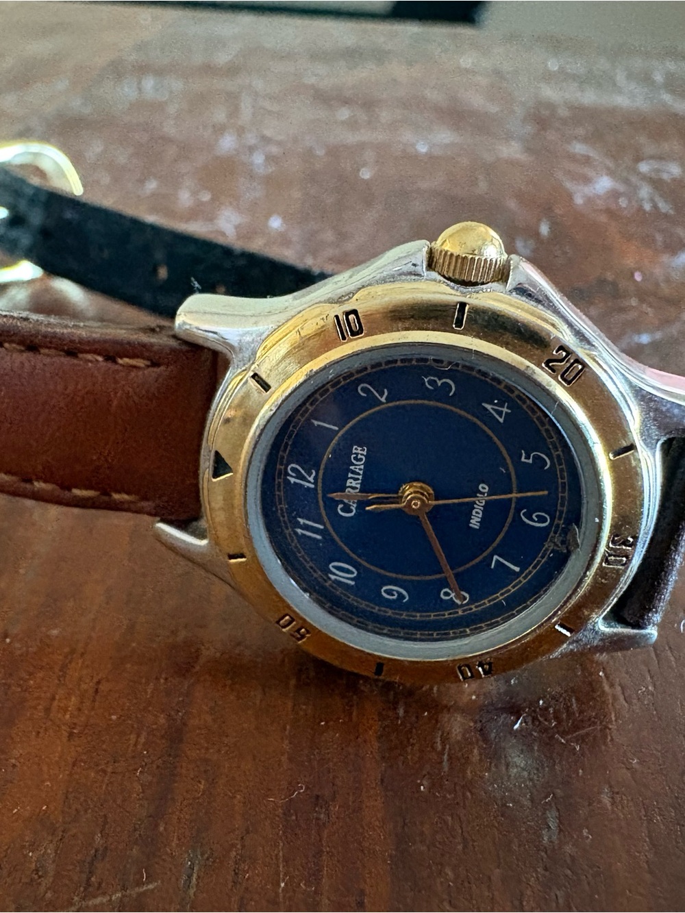 Women’s Two-Tone Blue Dial Leather Strap Watch Needs Battery Not Tested